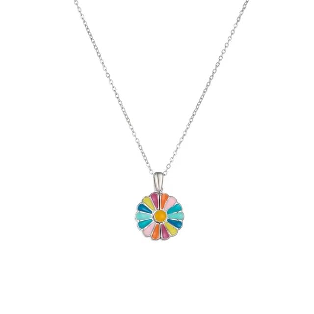 El Regalo Stainless Steel Openable Daisy Flower Pendant Necklace for Girls/Women- Anti Tarnish colorful oil dripping Daisy Necklace (Silver Multi)