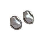 El Regalo Womens Classic Baroque Faux Pearl Stud Earrings, Elegant French Style, Irregular Pearl Stud Earrings- Elegant Vintage Style Irregular Geometric (Abstract Silver Pearl)