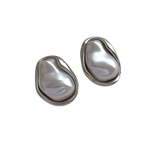 El Regalo Womens Classic Baroque Faux Pearl Stud Earrings, Elegant French Style, Irregular Pearl Stud Earrings- Elegant Vintage Style Irregular Geometric (Abstract Silver Pearl)