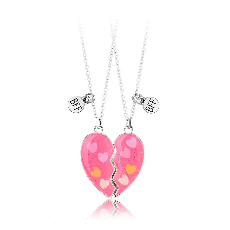 El Regalo Girls 2 Pcs BFF Best Friend Forever Split Magnetic Matching Pendant Necklaces Set- Heart, Flower, Swan Etc Pendant Friendship Necklaces (BF Heart Pendants)