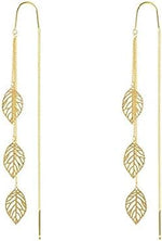 El Regalo 925 Silver Plated Flower Threader Earrings- Needle Threader Long Tassel Earrings for Girls & Women (Leaves Threader)
