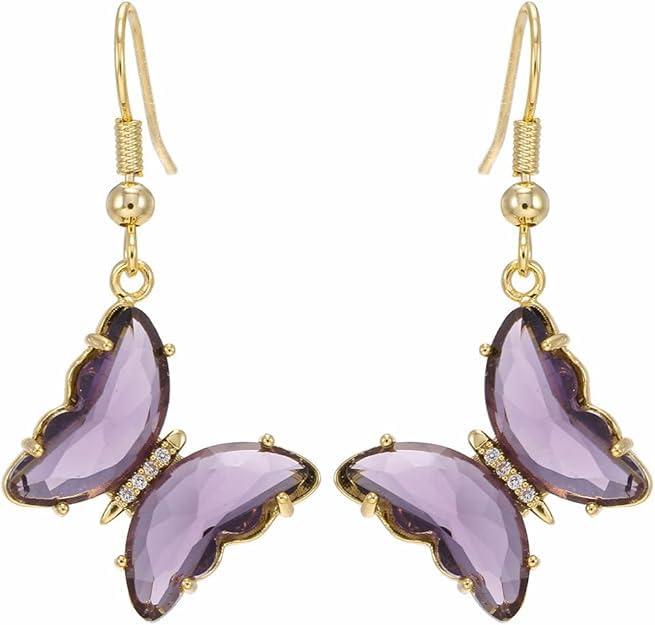 El Regalo Butterfly Drop Earrings for Women | Gold Plated Crystal Butterfly Dangle Earrings | Earrings for Girls | Cute Fashion Earrings (Purple)