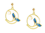 El Regalo Mermaid Tail Pearl Enamel Earring for Women & Girls- Mermaid Tail Pearl Earrings with Gold, Pearl & Teal Accents (Teal Blue)