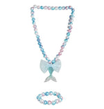 El Regalo Girls Princess Necklace Bracelet with Colorful Mermaid Shiny Beads Bow Kids Stretchy Costume Jewelry Gift Party Favors Dress up Jewelry for Little Girl Toddler (Ocean Blue)