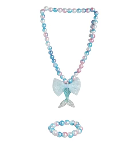 El Regalo Girls Princess Necklace Bracelet with Colorful Mermaid Shiny Beads Bow Kids Stretchy Costume Jewelry Gift Party Favors Dress up Jewelry for Little Girl Toddler (Ocean Blue)