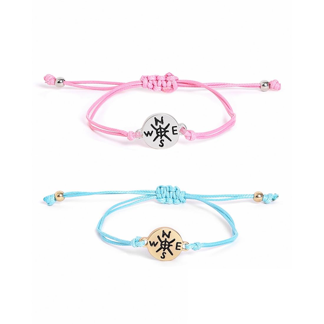 El Regalo 2pcs/set Pink & Blue Best Friends Handmade Woven Rope Thread Braided Bracelet with Spray Lacquer Accessories For Kids/Girls/Teens (Dolphins Bracelets)