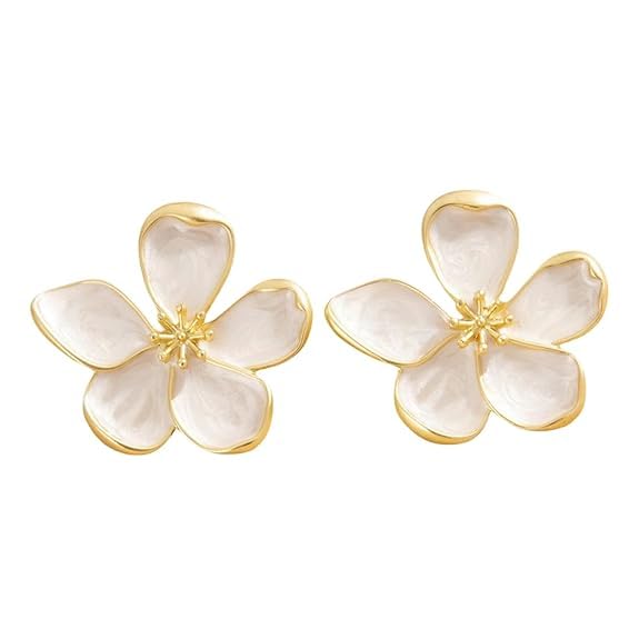 El Regalo Enameled Flower Stud Earrings for Women- Trendy Statement Big Flower Earrings