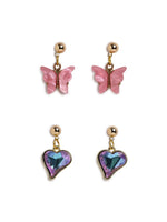 El Regalo 2Pairs Cute Heart & Butterfly Stud Earrings Combo for Girls, Teens & Women