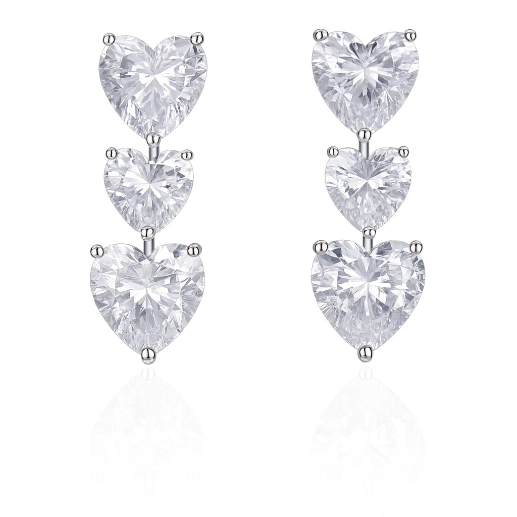 El Regalo Triple Heart CZ Dangle Earrings for Women | Romantic 3-Tier Heart Drop Earrings | Sparkling Cubic Zirconia Crystal Earrings | Valentine's Day, Anniversary & Gift Jewelry
