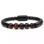 El Regalo 1PC Natural Stone Magnet Buckle Bracelet for Men/Boys, Trendy, Simple, Exclusive Men's Vintage Pu Leather Bracelet (Red Tiger Eye)