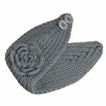 El Regalo's 1PC Winter Crochet Knitted Headwrap Headband with 3D flower & Button for Girls & Women- Ear Warmer Hair Muffs Band | Winter Designer Headbands for Teens & Women (Grey)