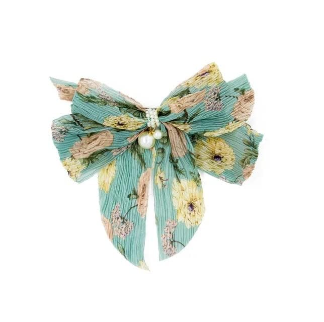 El Regalo Big Bow Floral Hair Clip- Long Ribbon Streamer Super Fairy Fashion Hair Accessories Head Hairpin Headdress Hair accessories for Girls/Women (Greenish Shade)