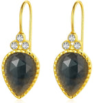 El Regalo Elegant Vintage-Inspired Geometric Earrings for Women - Gold-Tone Square Earrings with Green Glass Stone & Imitation Pearl Drops - Festive & Party Jewelry (Grey Drop)