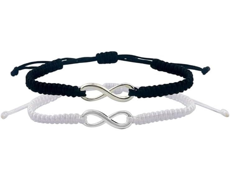 El Regalo Unisex 2 Pcs Adjustable Infinity Couple Braided Handcrafted Bracelet/Friendship- Couple Valentines Day Jewelry (1 Black & 1 White)