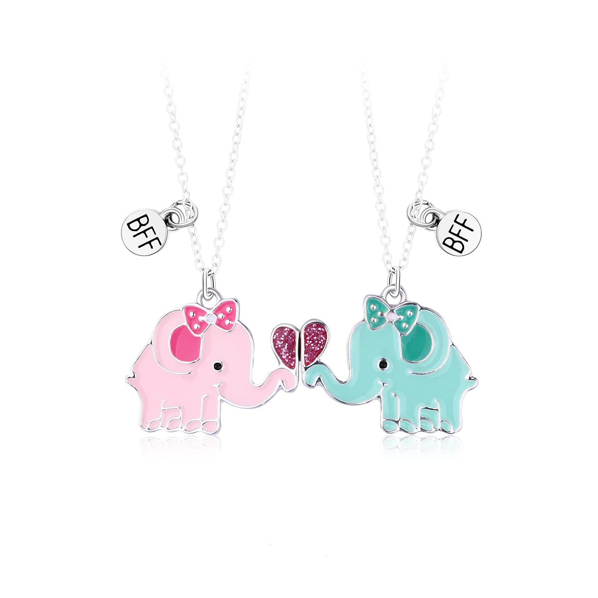 El Regalo 2 PCs BFF Best Friend Forever Split Magnetic Matching Unisex Pendant Necklaces Set- Friendship Necklaces Set for Besties/Best Friends/Soul Sisters (BFF Elephant Necklaces Set)