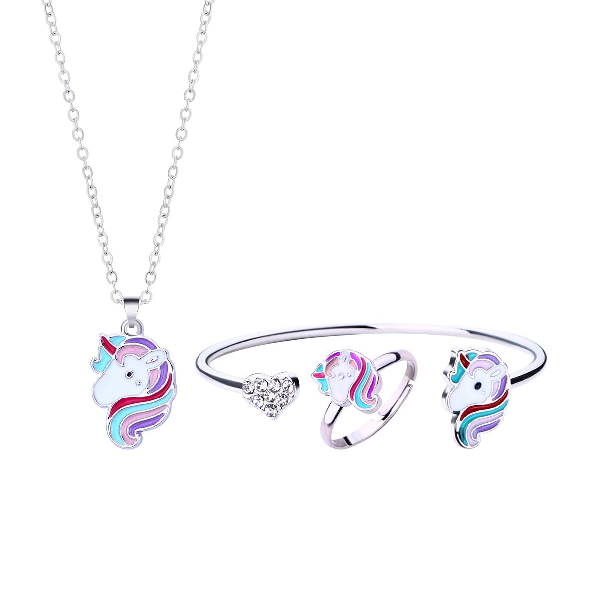 El Regalo 3 PCs Cute Enamel Pony/Unicorn Pendant Necklaces, Bracelet & Ring Set for Kids/Girls/Teens | Unicorn Jewelry for Unicorn Theme Party- Gift for Girls