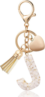 El Regalo Name Initials Letter Heart Charm Keychain - Personalized Resin Initial Keyring with Tassel, Cute & Durable Backpack Charm for Women & Girls (J Letter)
