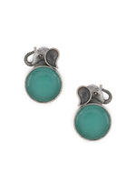 El Regalo 1Pair Oxidized German Silver Ganesha Elephant Stone Stud Earrings- Handcrafted Unique Earrings with Color Stone Options (silky Green)