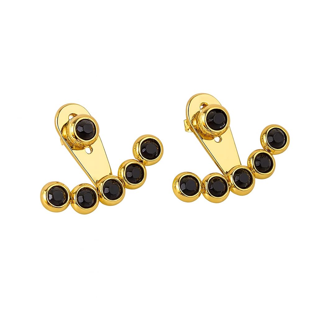 El Regalo 1Pair Stainless Steel Crystal Stud Front Back 2 Ways Ear Jackets for Women & Girls - Elegant Dual Style Earrings with Multicolor CZ Stones (5 Color Options) (Black)