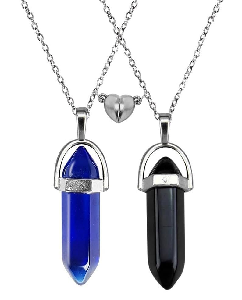 El Regalo Unisex 2Pcs/Set Crystal BFF Best Friend Magnetic Couple Matching Split Heart Pendant Necklaces for Besties/Couples - Valentines Day Gift (Black & Blue)
