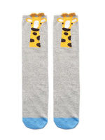 El Regalo 1 Pair Cute & Soft Fun Cartoon Animal Printed Funky Socks for Kids/Cute Animal Cartoon Print Lovely Combed Cotton High Knee Socks (3-8 Years) (Grey Girraffe)