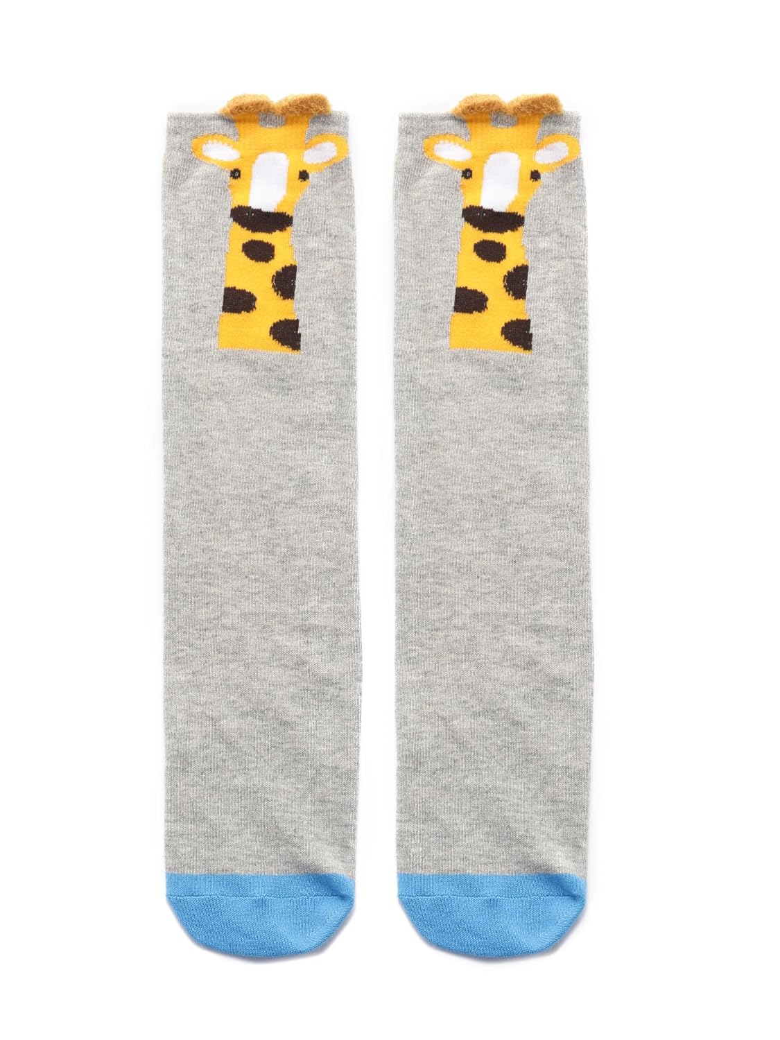 El Regalo 1 Pair Cute & Soft Fun Cartoon Animal Printed Funky Socks for Kids/Cute Animal Cartoon Print Lovely Combed Cotton High Knee Socks (3-8 Years) (Grey Girraffe)