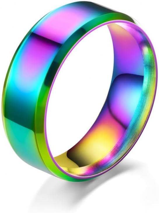 El Regalo Solid Stainless Steel 6mm Plain Classic Band Ring Comfort-Fit for Men Women- Anti Tarnish/Waterproof Plain Dome Stacking Simple Rings Bands Thumb Finger Ring (Rainbow Holographic, 20)