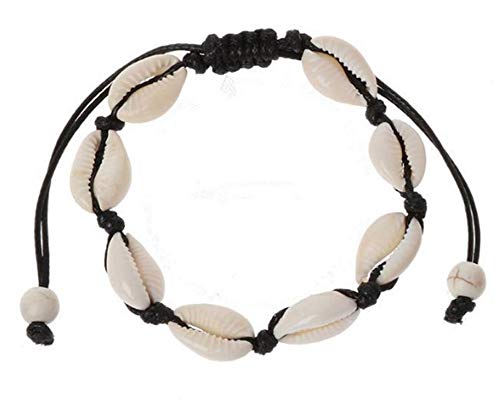 El Regalo Bohemian Style Cowrie Beads Shell Adjustable Anklet Bracelets for Girls & Women (Black)