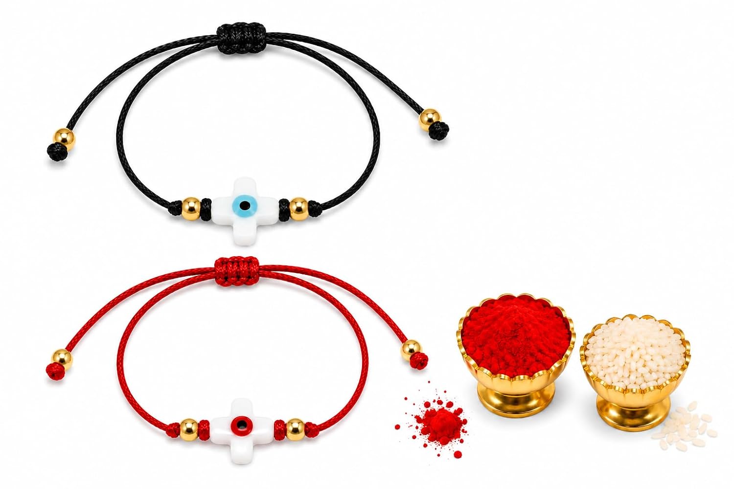 El Regalo 2PCs Evil Eye Minimalist Rakhi Combo Set for Brothers/Bhai-Bhatija with Roli Chanwal, Rakhi Message Card in Rakshabandhan Box
