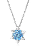 El Regalo Small Snowflakes Inlaid Rhinestones Crystal Pendant Necklace for Girls & Women (Blue)