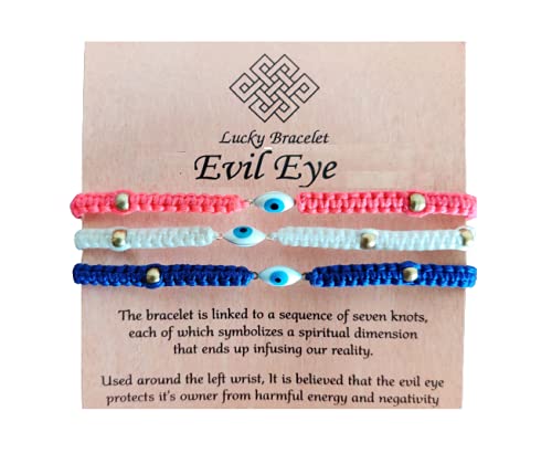 El Regalo 3 PCs Evil Eye Unisex Bracelet Combo for Men & Women | Macrame Bracelet Braided with Lucky Eye to Ward Off Buri Nazar