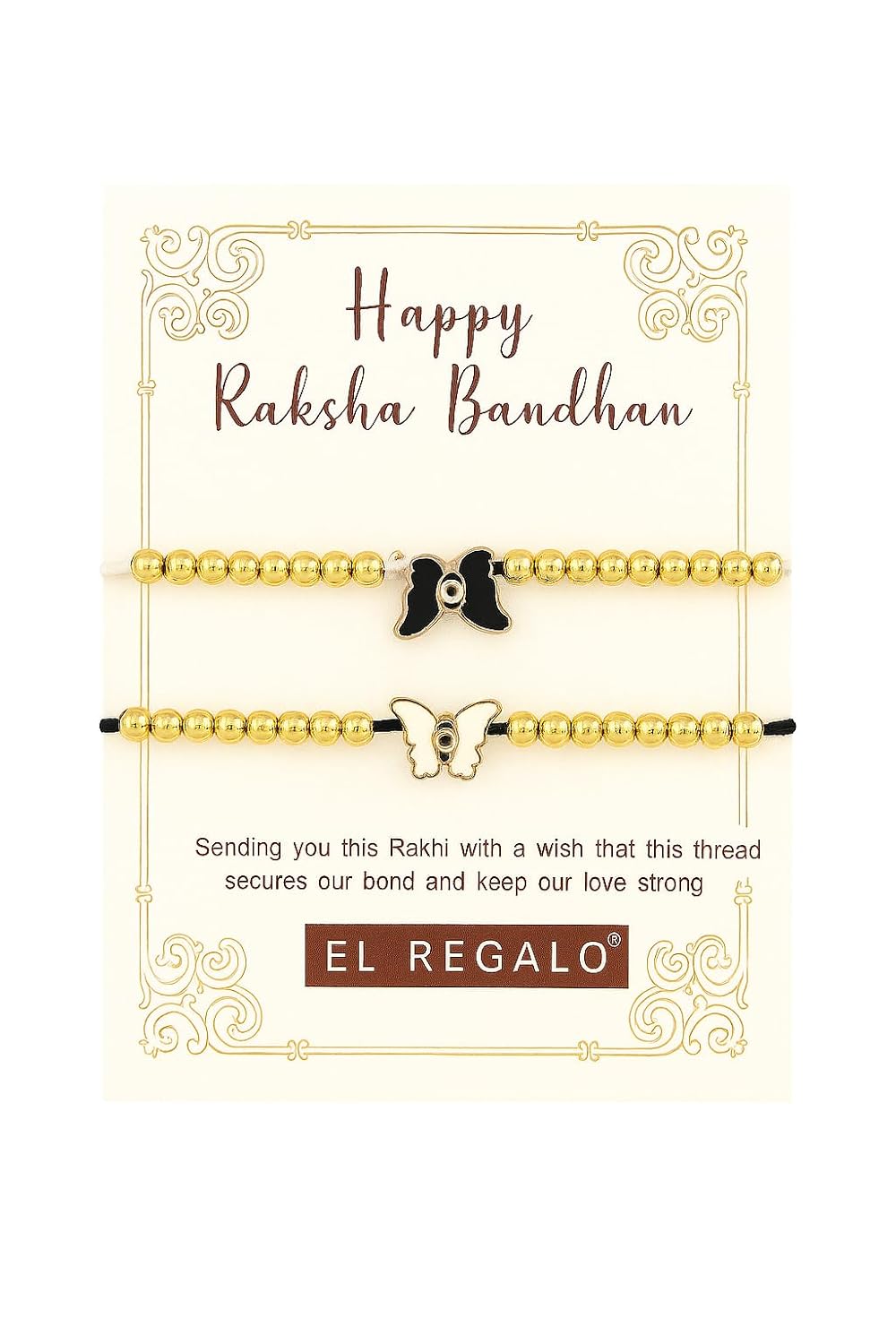El Regalo 2PCs Evil Eye Rakhi Combo for Brother - Stylish Beaded & Thread Set with Roli Chawal - Raksha Bandhan Pack for Bhaiya, Boys, Girls, Men - Comes on Designer Rakhi Card (Option-3)