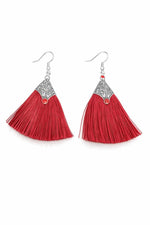 El Regalo Tribal Boho Tassel Earrings for Women & Girls | Oxidised Silver Finished Silk Thread Dangle & Drop Earrings | Handcrafted Bohemian Statement Jewellery for Ethnic, Western & Fusion Clothes (Red)