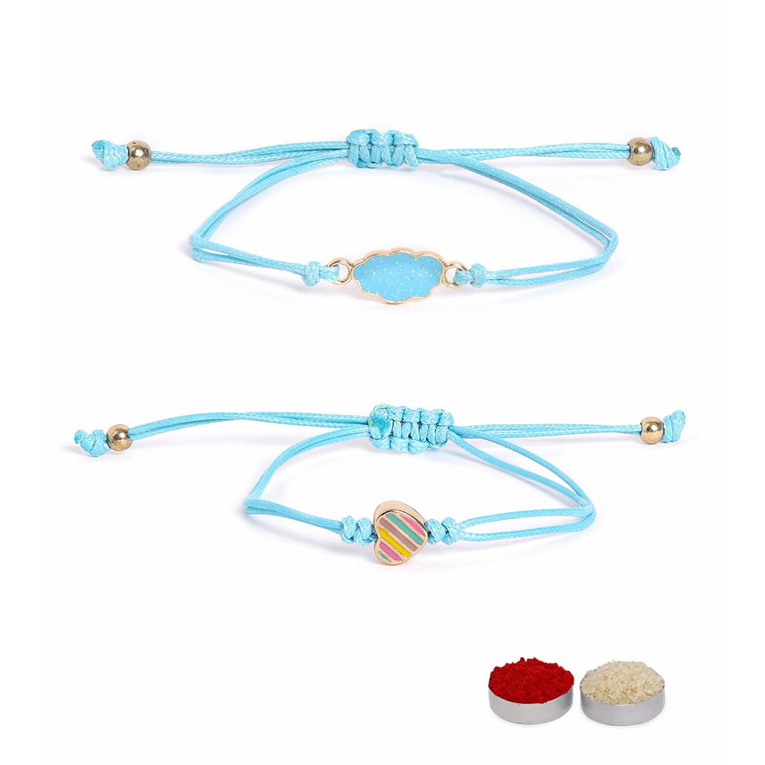 El Regalo 2PCs Cute Kids Bracelet Rakhi Combo Sets- Fancy Kids Rakhi for Brother/Sister with Roli Chwal, Rakhi Message Card in Rakhi Box for Babies/Toddlers/Kids (Rainbow Heart & Cloud Rakhi)