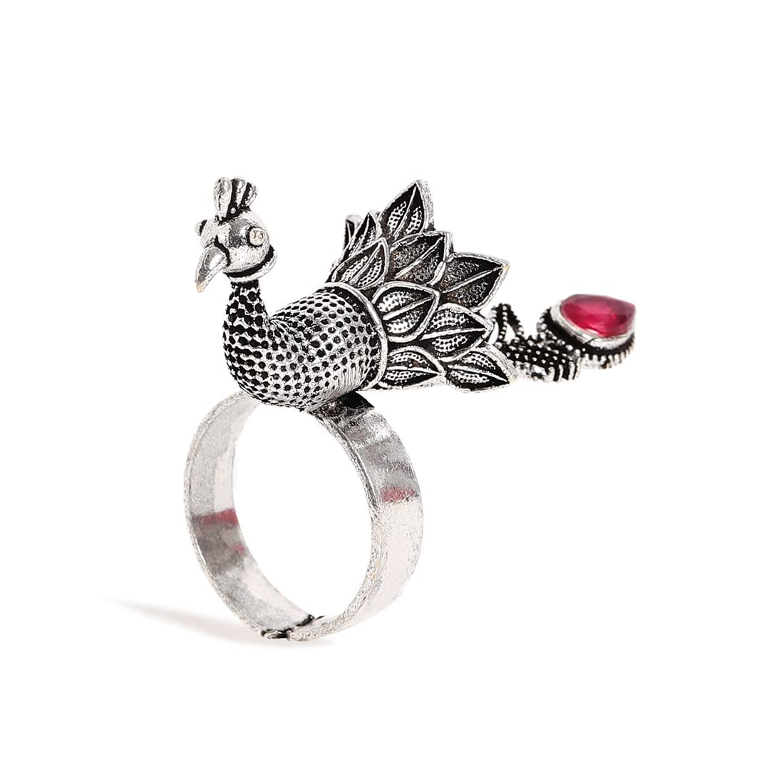 El Regalo Vintage Retro Adjustable Big Cocktail Finger Rings for Girls & Women (Peacock)