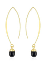 El Regalo Elegant Gold Hook Earrings with Natural Stones - Beautiful Drop Dangle Earrings for Women & Girls | Minimalist Jewelry (Black)