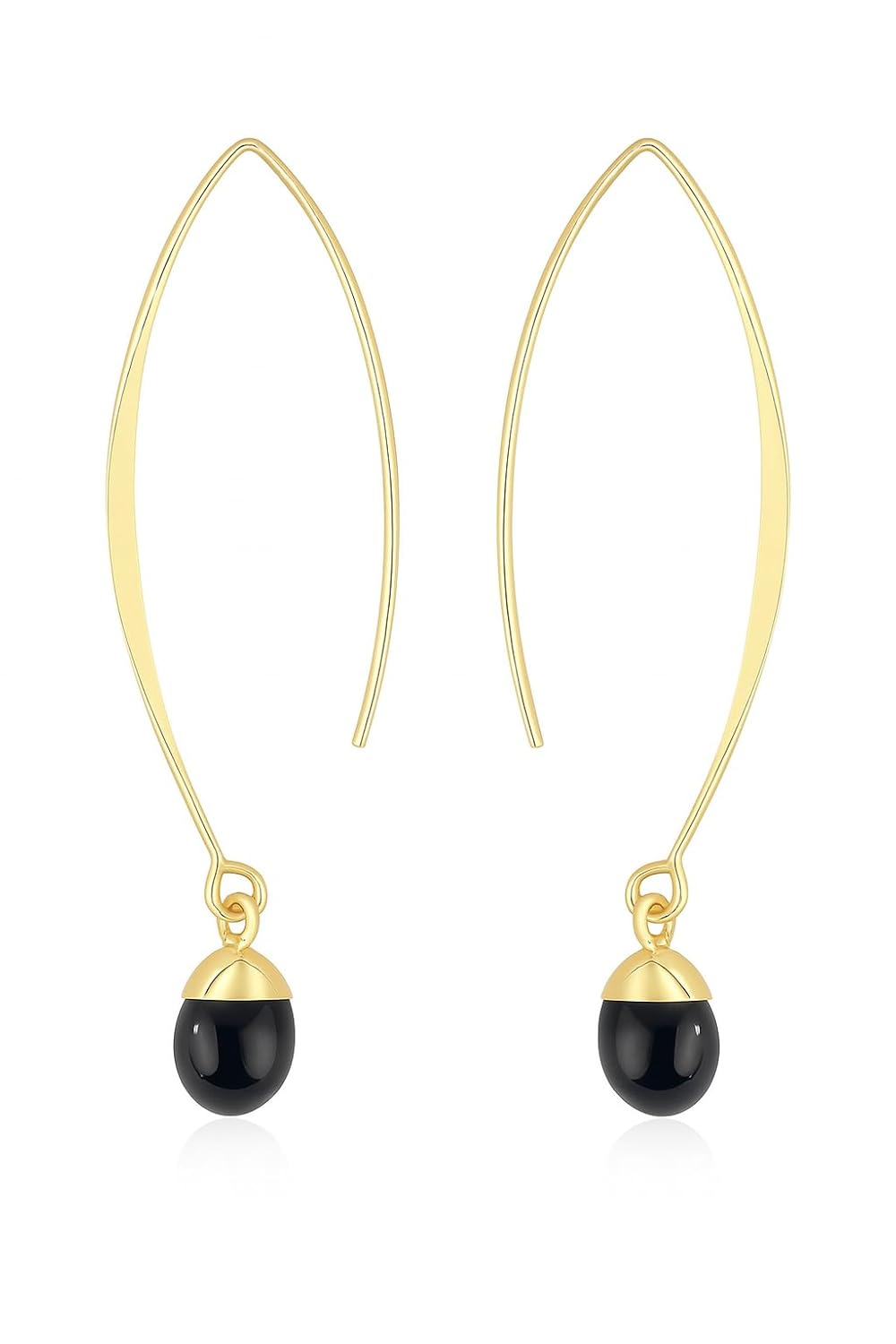 El Regalo Elegant Gold Hook Earrings with Natural Stones - Beautiful Drop Dangle Earrings for Women & Girls | Minimalist Jewelry (Black)