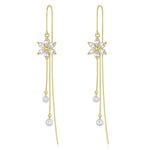 El Regalo 925 Silver Plated Flower Threader Earrings- Needle Threader Long Tassel Earrings for Girls & Women (Golden Flower)