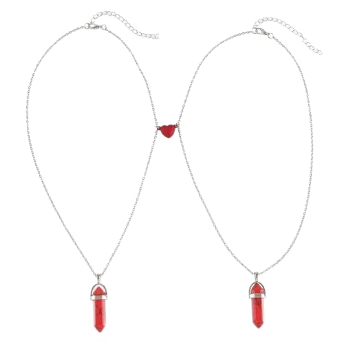El Regalo Unisex 2Pcs/Set Crystal BFF Best Friend Magnetic Couple Matching Split Heart Pendant Necklaces for Besties/Couples - Valentines Day Gift (Red)