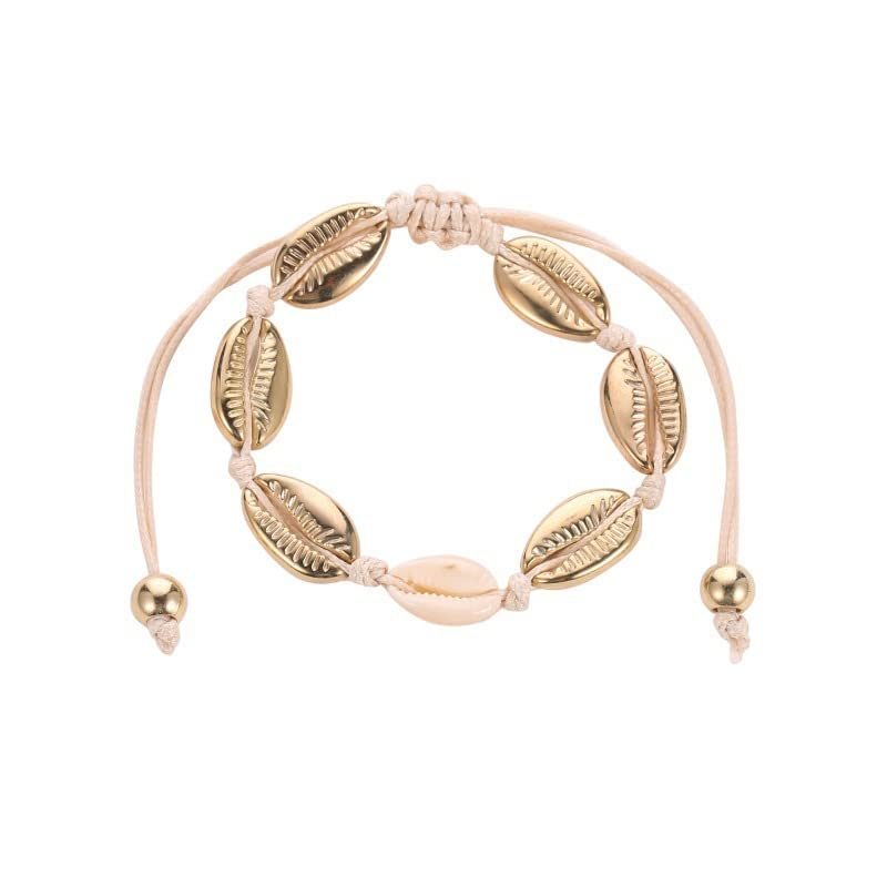El Regalo 1 PC Metal Cowrie Shell Anklet/Bracelet for Girls & Women- Bohemian Adjustable Anklet/Bracelet Hand-woven for Girl Women (Style-1)