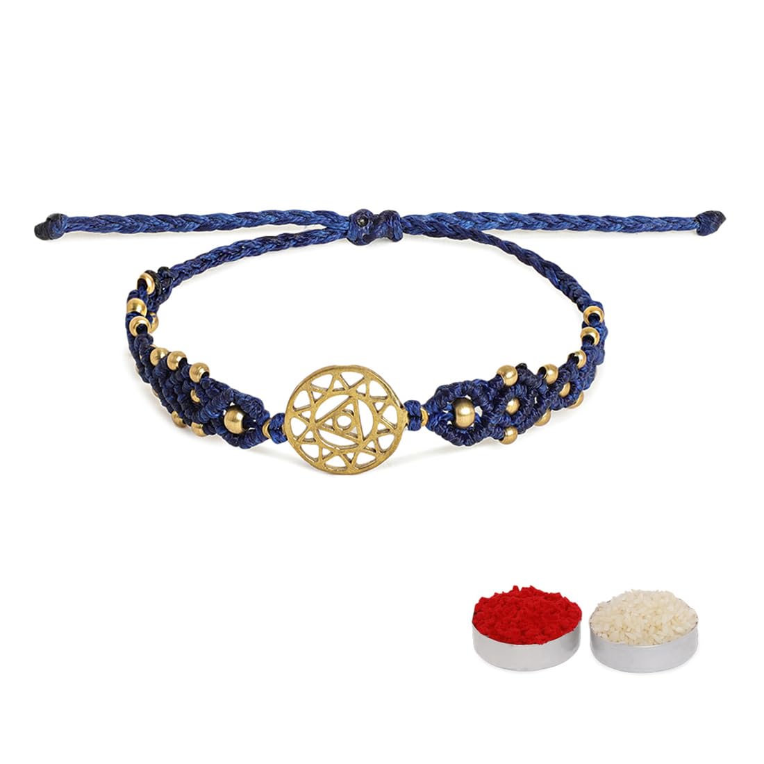 El Regalo 1PC Chakra Rakhi for Brother- Designer Chakra Reiki Healing Symbols Hand Braided Rakhi with shagun, Rakhi Card in Gift Box for Bhaiya/Bhabhi/Niece/Nephew (Throat Chakra)