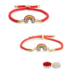 El Regalo 2PCs Cute Kids Rainbow Bracelet Rakhi Combo Sets- Fancy Kids Rakhi for Brother/Sister/Niece or Nephew with Roli Chwal, Rakhi Message Card in Rakhi Box for Babies/Toddlers/Kids (Option-3)