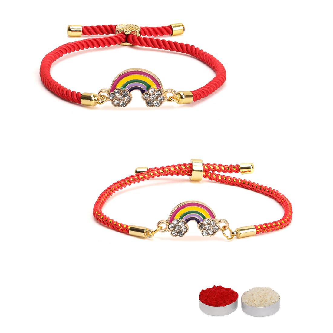 El Regalo 2PCs Cute Kids Rainbow Bracelet Rakhi Combo Sets- Fancy Kids Rakhi for Brother/Sister/Niece or Nephew with Roli Chwal, Rakhi Message Card in Rakhi Box for Babies/Toddlers/Kids (Option-3)