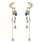 El Regalo Modern Moon Stars, Crystals, Pearls Tassel Ear Cuff Earrings for Non Pierced Ears- Trendy CZ Tassel Ear Cuffs/Clip On Earrings For Women