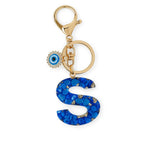 El Regalo Royal Blue Evil Eye Keychain Name Initial Letters- Alphabet Letter Keyring with Evil Eye Charm - Unisex Stylish Bag Charm, Keyring, Gift for Friends & Family (S Letter)