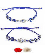 El Regalo 2PCs Evil Eye Rakhi Combo Set for Bhai-Bhabhi or Bhai-Bhatija/Bhatiji- 2 Evil Eye Rakhis with Roli Chanwal, Rakhi Card in Rakhi Gift Box (Option-6)