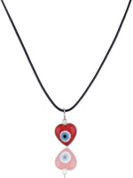El Regalo Unisex Heart Evil Eye Pendant Necklace for Girls/Boys/Men & Women- Handmade Glass Lamp work Nazar Evil Eye Pendant Necklaces- Valentines Day Gift (Silver Tone Red Heart with Cord)