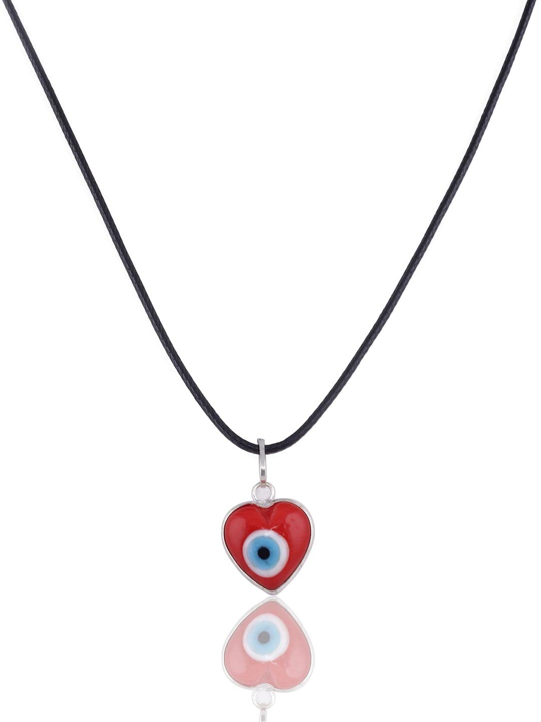 El Regalo Unisex Heart Evil Eye Pendant Necklace for Girls/Boys/Men & Women- Handmade Glass Lamp work Nazar Evil Eye Pendant Necklaces- Valentines Day Gift (Silver Tone Red Heart with Cord)