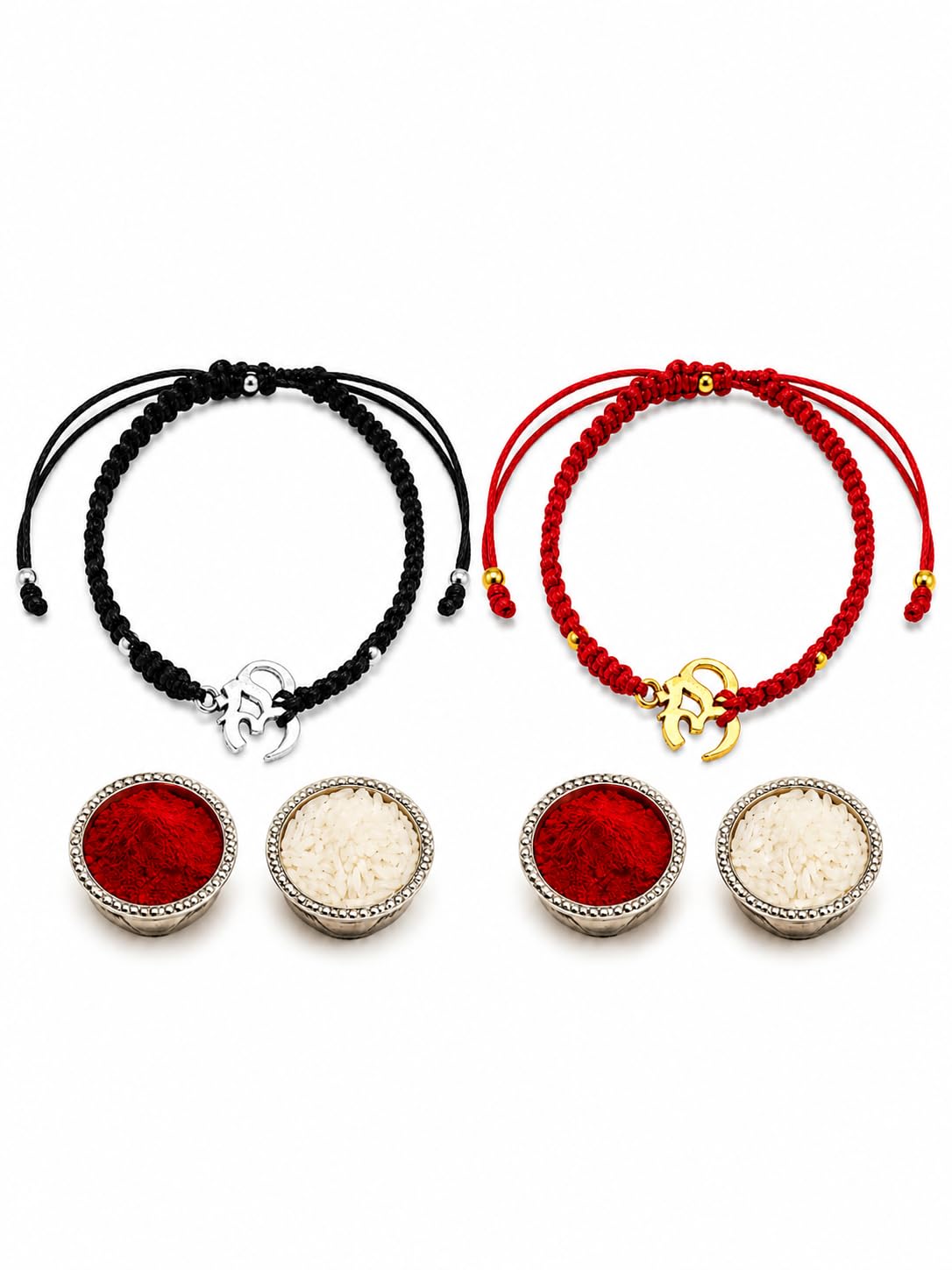 El Regalo 2PCs Auspicious OM Rakhi Set Brothers- Simple & Minimalist OM Bracelet Rakhi with Roli Chawal Shagun, Message Card in Rakhi Gift Box