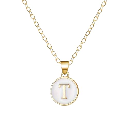 El Regalo Unisex Personalized Name Initial Letters Pendant Necklace-Enamelled Name Initials Pendant with Stainless Steel Chain (T)